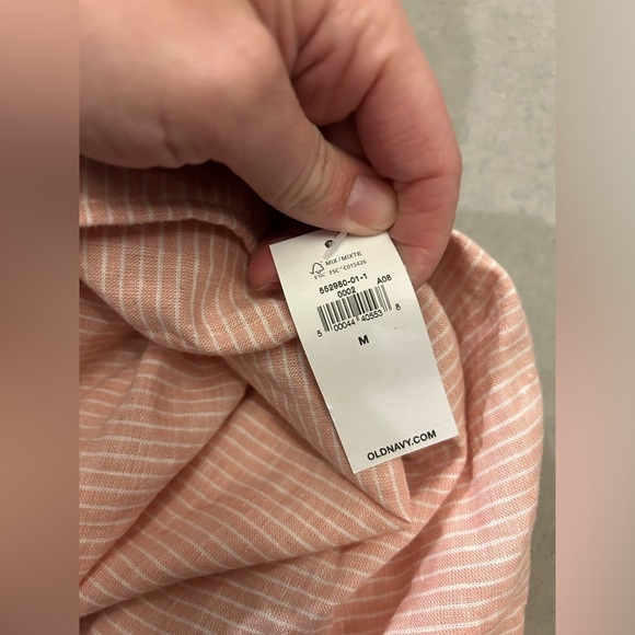 Old Navy Button Down Shirt Long Sleeve Mens Medium Pink White Stripe Linen Blend - Picture 6 of 9